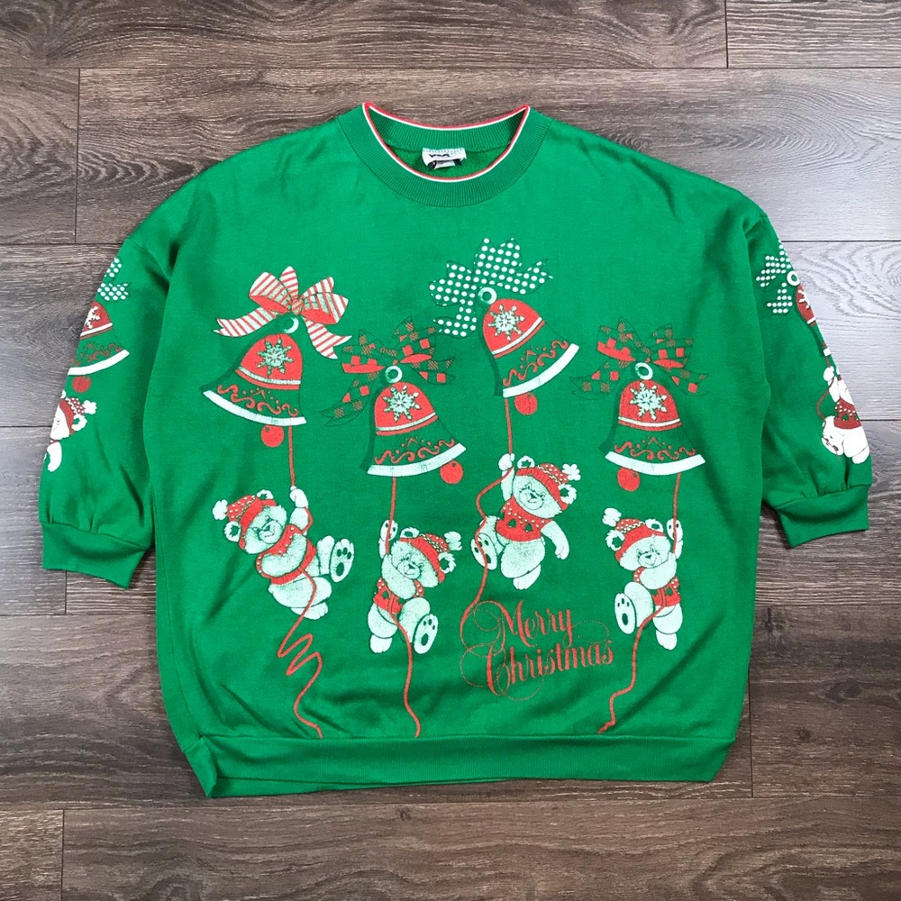 Variety Women’s 90s Vintage Jingle Bells & Teddy Bears Ugly Christmas Sweater